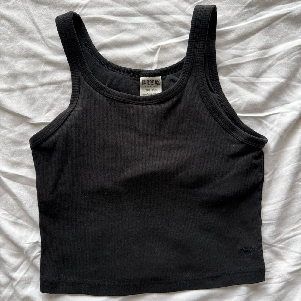Pink by Victoria’s Secret Ribbed Black Cropped Tank Top with Lining Sz S
